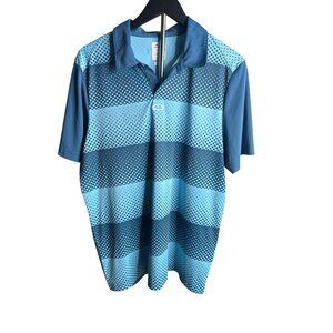 90's Oakly Men's Blue Wide Stripe Golf Polo Shirt Size M